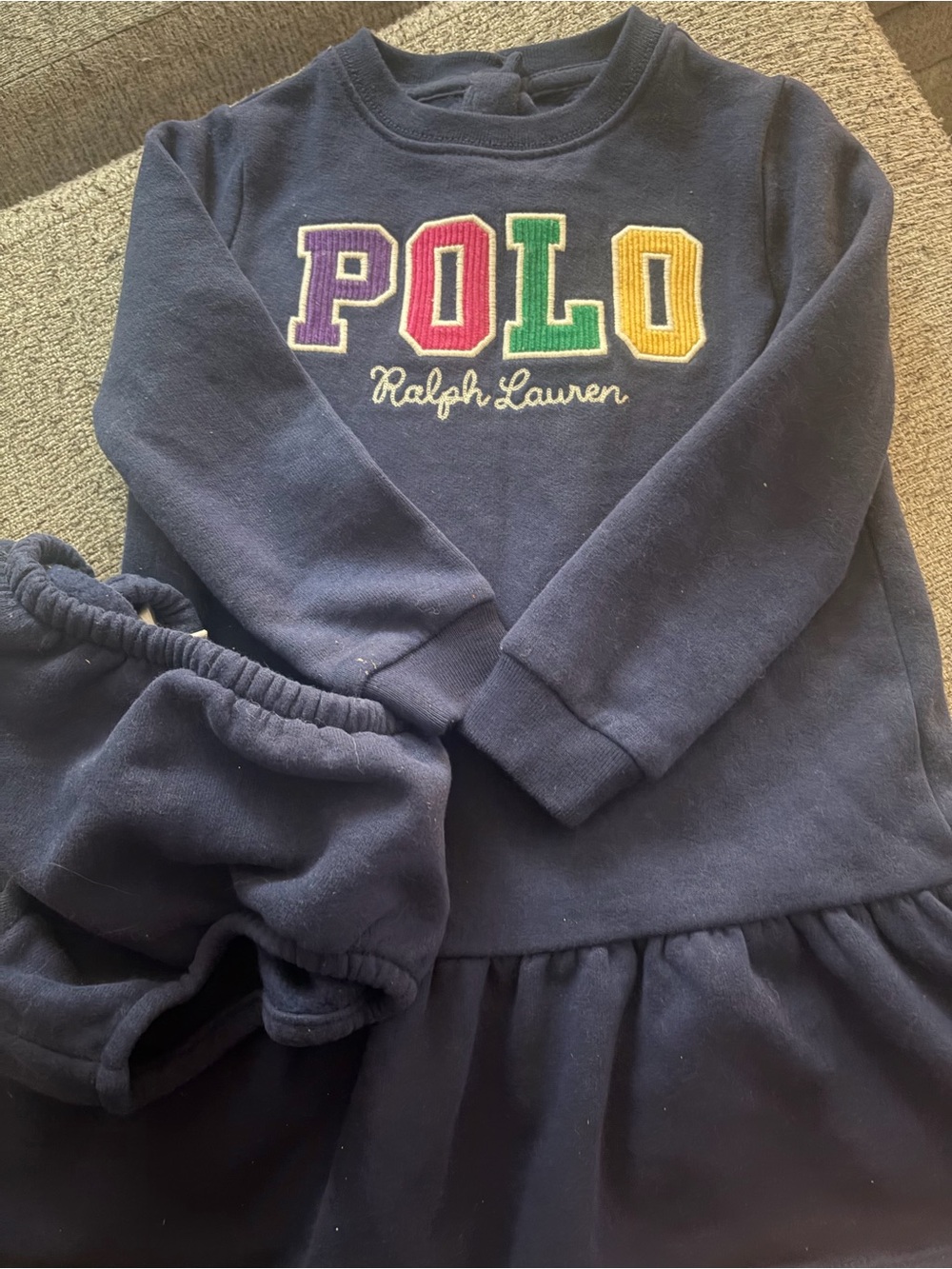 Ralph Lauren Navy Sweatshirt Dress with Multicolor 'POLO' Appliqué